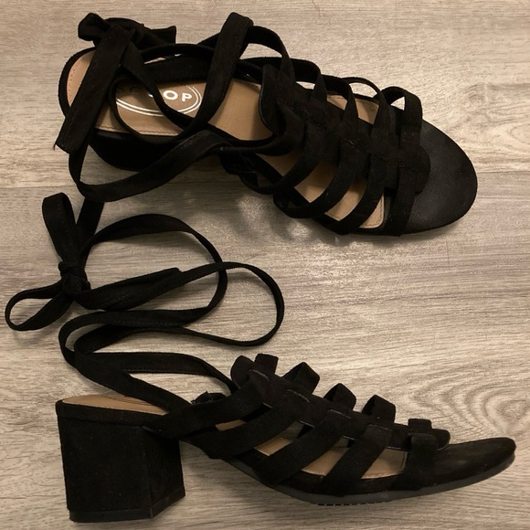 Scoop Block Heel Sandals Lace Up Faux Suede Open Toe Strappy Tie Up Gladiator 8 - Picture 6 of 16